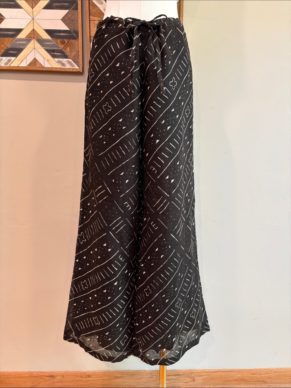 Vintage Ralph Lauren Boho Printed Linen Wide Leg Pants Small